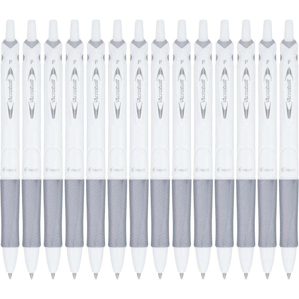 imagePILOT Acroball PureWhite Advanced Ink Refillable ampamp Retractable Ball Point Pens with Silver Accents Fine Point Black Ink 14Pack 14694Silver Accents