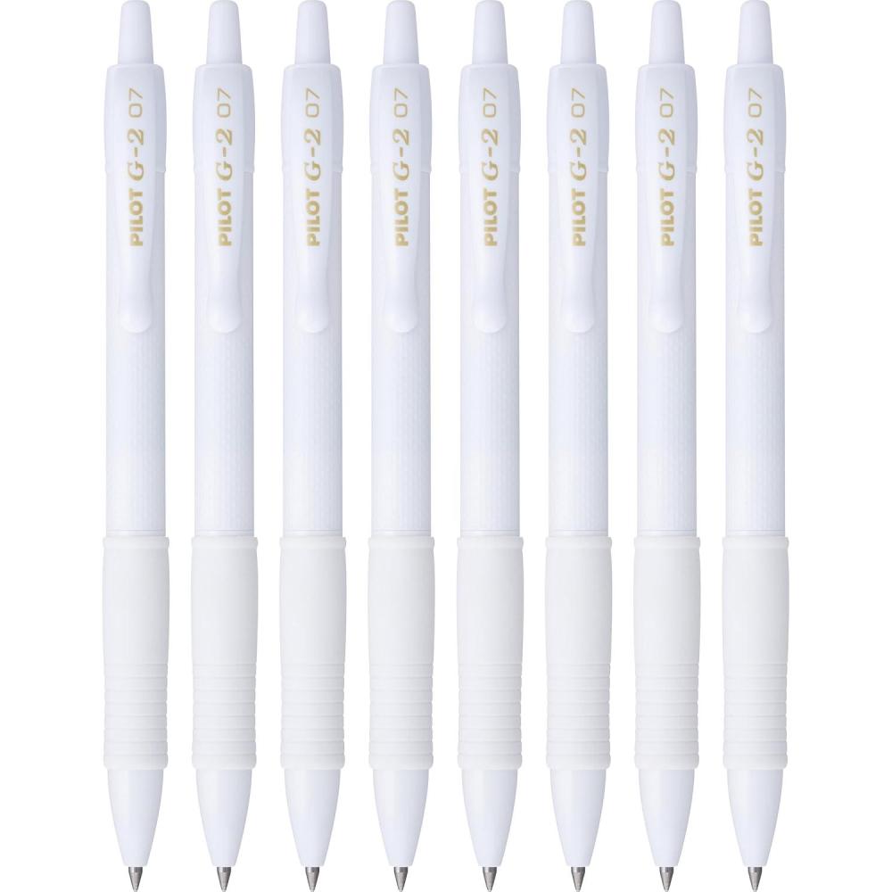 imagePILOT G2 Edge White Premium Gel Roller Pens Sensory Writing Experience 8ct box Fine Point 07 mmWhite