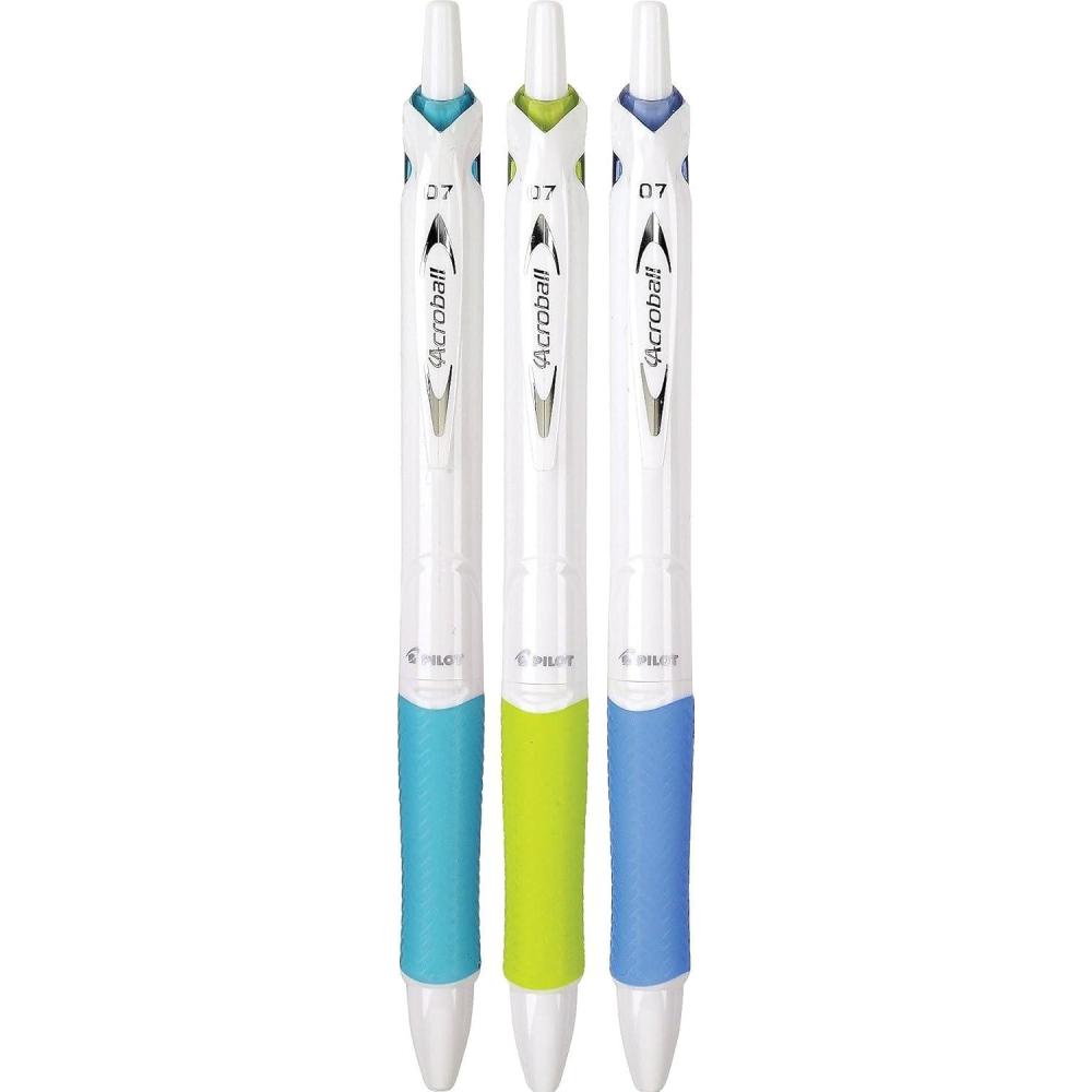 imagePilot Acroball PureWhite Retractable Advanced Ink Ball Point Pens Fine Point Black Ink Silver Accents 2Pack 31895 UltraSmooth Writing SmearResistant Advanced Ink for SkipFree LinesBlueLimeTurquoise Accents