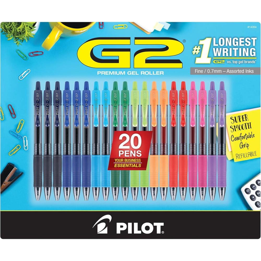 imagePilot G2 Premium Gel Pens Gel Roller Pens Fine Point 07 mm Assorted Colors 20 CountAssorted Colors