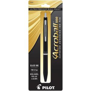 PILOT Acroball 1000 Ultra-Premium Refillable & Retractable Ball Point Pen, Black Barrel, Fine Point, Black Ink, Single Pen (13635)(Black Barrel)
