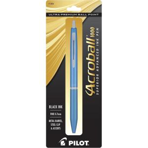 PILOT Acroball 1000 Ultra-Premium Refillable & Retractable Ball Point Pen, Black Barrel, Fine Point, Black Ink, Single Pen (13635)(Blue Barrel)