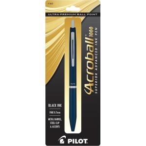 PILOT Acroball 1000 Ultra-Premium Refillable & Retractable Ball Point Pen, Black Barrel, Fine Point, Black Ink, Single Pen (13635)(Navy Barrel)