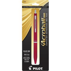 PILOT Acroball 1000 Ultra-Premium Refillable & Retractable Ball Point Pen, Black Barrel, Fine Point, Black Ink, Single Pen (13635)(Red Barrel)