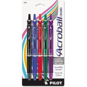 PILOT Acroball Colors Advanced Ink Refillable & Retractable Ball Point Pens, Medium Point, Blue Ink, 12-Pack (31811)(Black/Blue/Red/Green/Purple)