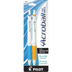 PILOT Acroball PureWhite Advanced Ink Refillable & Retractable Ball Point Pens with Silver Accents, Fine Point, Black Ink, 14-Pack (14694)(Assorted Accents)