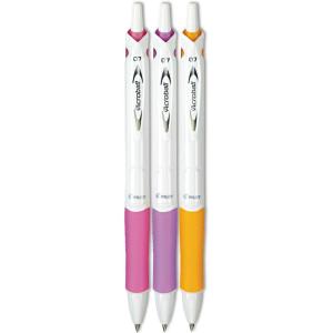 Pilot Acroball PureWhite Retractable Advanced Ink Ball Point Pens; Fine Point, Black Ink, Silver Accents 2-Pack (31895) Ultra-Smooth Writing, Smear-Resistant Advanced Ink for Skip-Free Lines(Pink/Purple/Orange Accents)