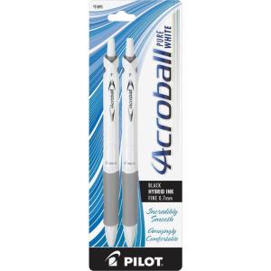 Pilot Acroball PureWhite Retractable Advanced Ink Ball Point Pens; Fine Point, Black Ink, Silver Accents 2-Pack (31895) Ultra-Smooth Writing, Smear-Resistant Advanced Ink for Skip-Free Lines(Silver Accents)