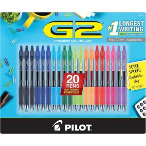Pilot G2 Premium Gel Pens, Gel Roller Pens, Fine Point 0.7 mm Assorted Colors 20 Count(Assorted Colors)