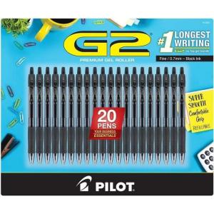 Pilot G2 Premium Gel Pens, Gel Roller Pens, Fine Point 0.7 mm Assorted Colors 20 Count(Black)