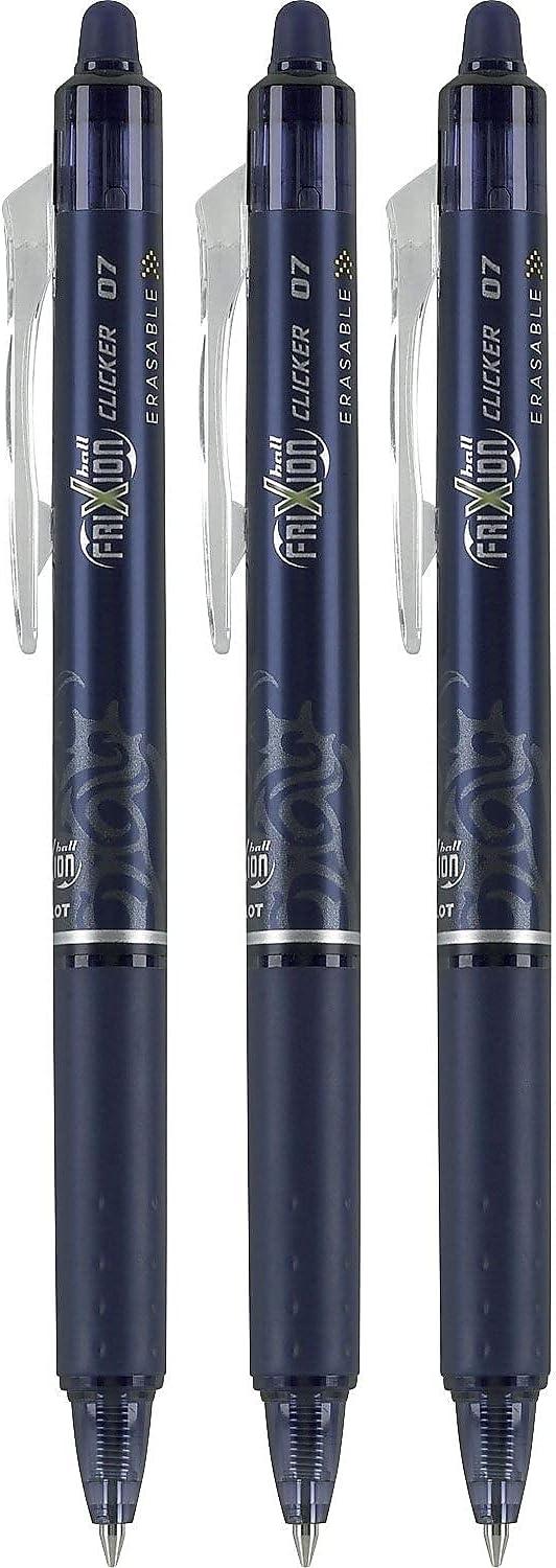 imagePILOT FriXion Clicker Erasable Refillable ampamp Retractable Gel Ink Pens Fine Point PinkPurpleTurquoise Inks 3Pack 31469Navy