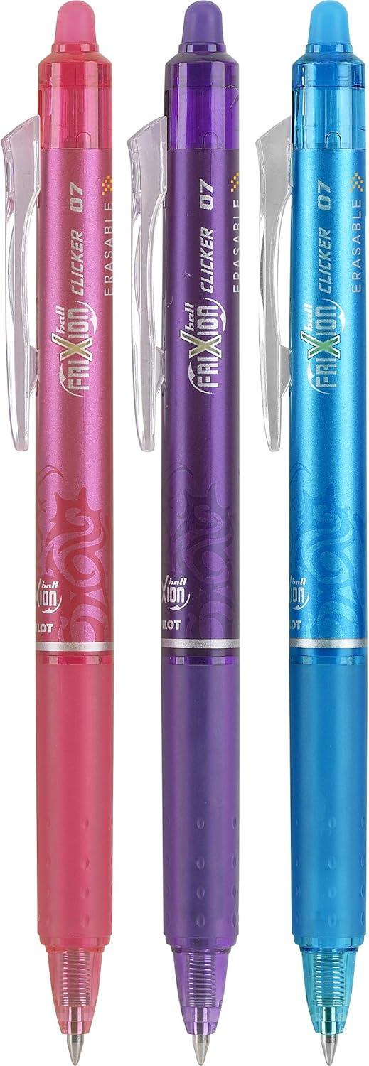 imagePILOT FriXion Clicker Erasable Refillable ampamp Retractable Gel Ink Pens Fine Point PinkPurpleTurquoise Inks 3Pack 31469PinkPurpleTurquoise