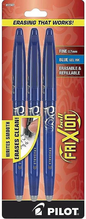 imagePilot FriXion Ball Erasable ampamp Refillable Gel Ink Pens Fine Point 07 mm Pack of 3 BlackBlue