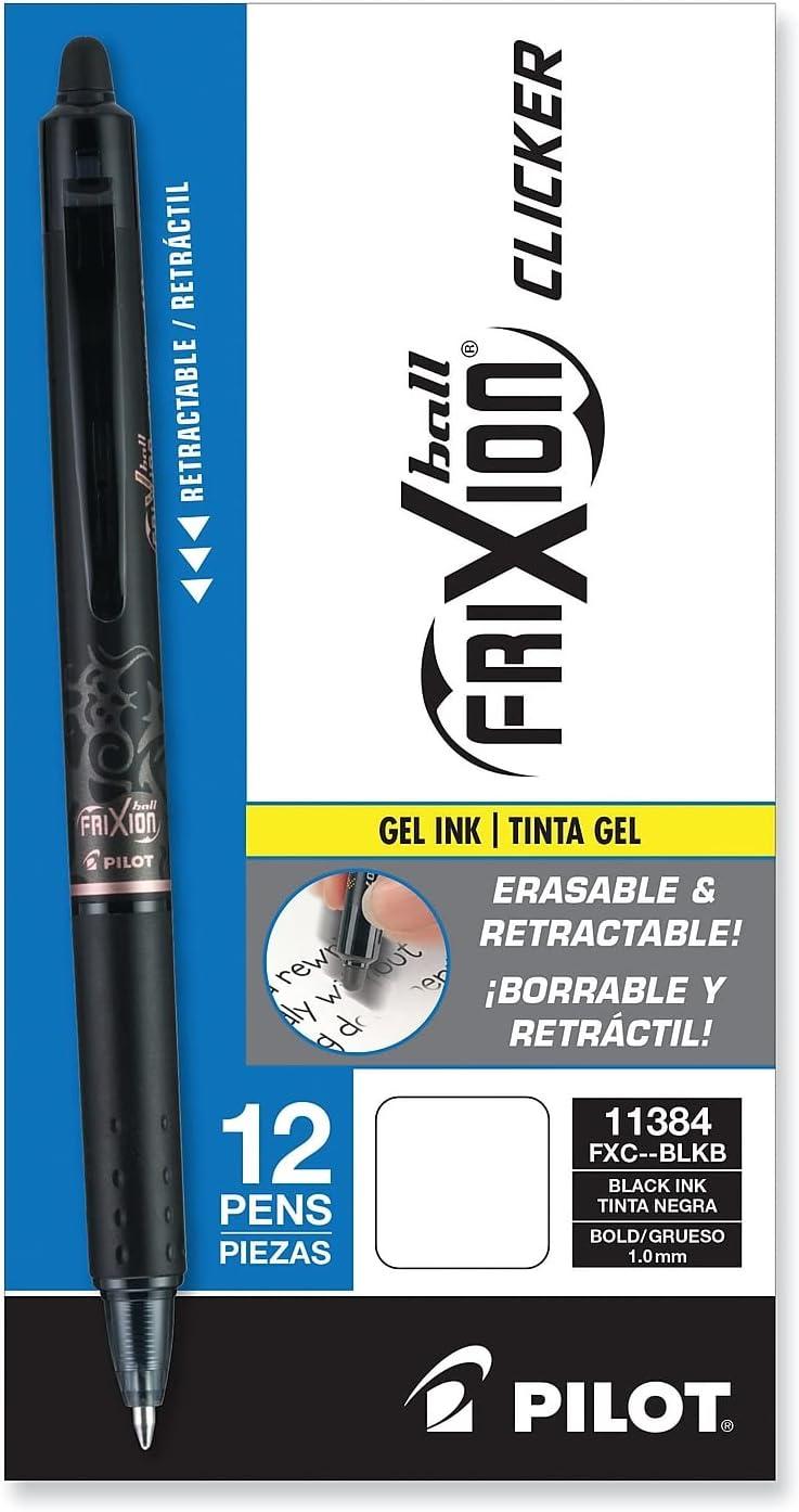 imagePilot FriXion Clicker Erasable Gel Pens Bold Point 1 mm Pack of 12 BlueBlack