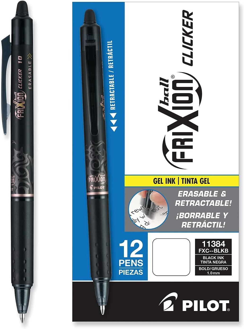 imagePilot FriXion Clicker Erasable Gel Pens Bold Point 1 mm Pack of 12 BlueBlack