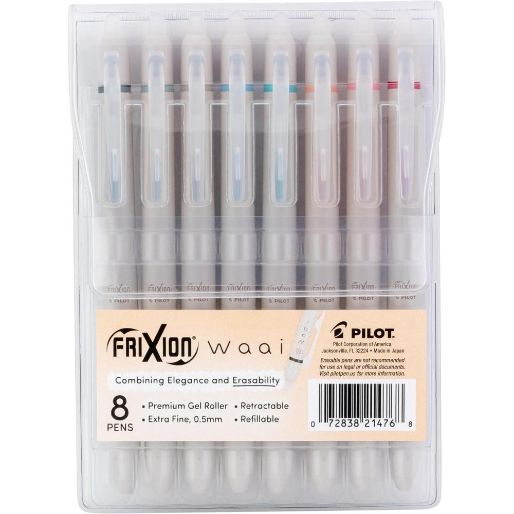 imagePILOT FriXion Waai Erasable Gel Pens 8 Pack Pouch Extra Fine Point 05 mm Assorted Colors