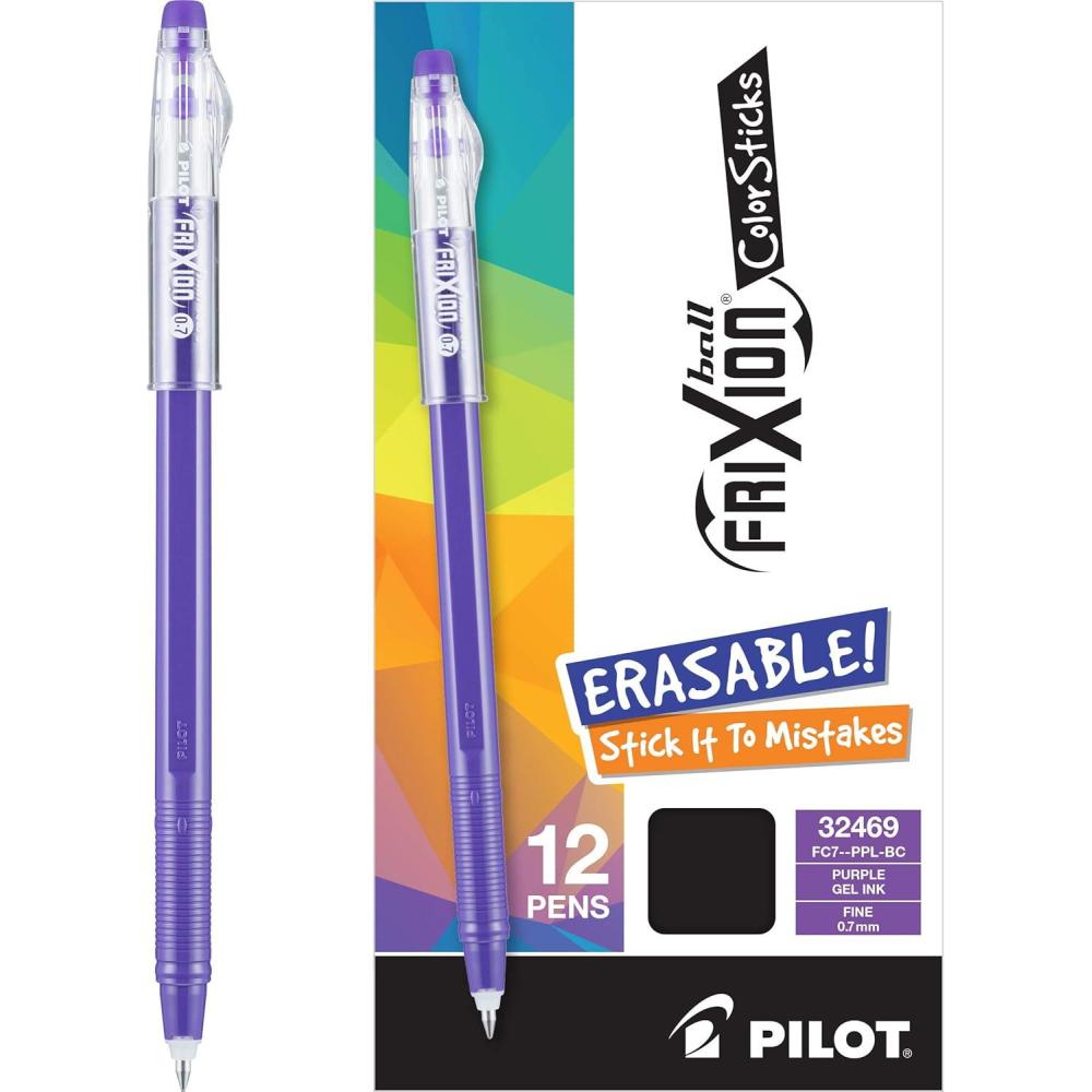 imagePilot FriXion ColorSticks Erasable Gel Ink Pens Fine Point 07 mm Pack of 12 BluePurple