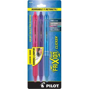 PILOT FriXion Clicker Erasable, Refillable & Retractable Gel Ink Pens, Fine Point, Pink/Purple/Turquoise Inks, 3-Pack (31469)(Pink/Purple/Turquoise)