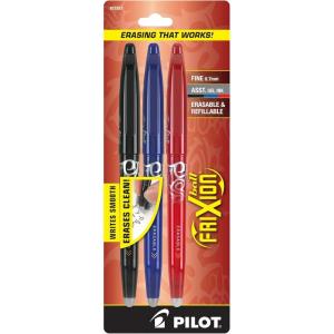 Pilot, FriXion Ball Erasable & Refillable Gel Ink Pens, Fine Point 0.7 mm, Pack of 3, Black(Black/Blue/Red)