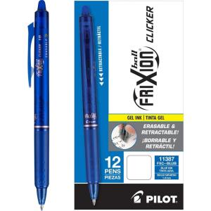 Pilot, FriXion Clicker Erasable Gel Pens, Bold Point 1 mm, Pack of 12, Blue(Blue)