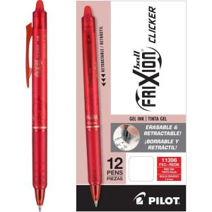 Pilot, FriXion Clicker Erasable Gel Pens, Bold Point 1 mm, Pack of 12, Blue(Red)