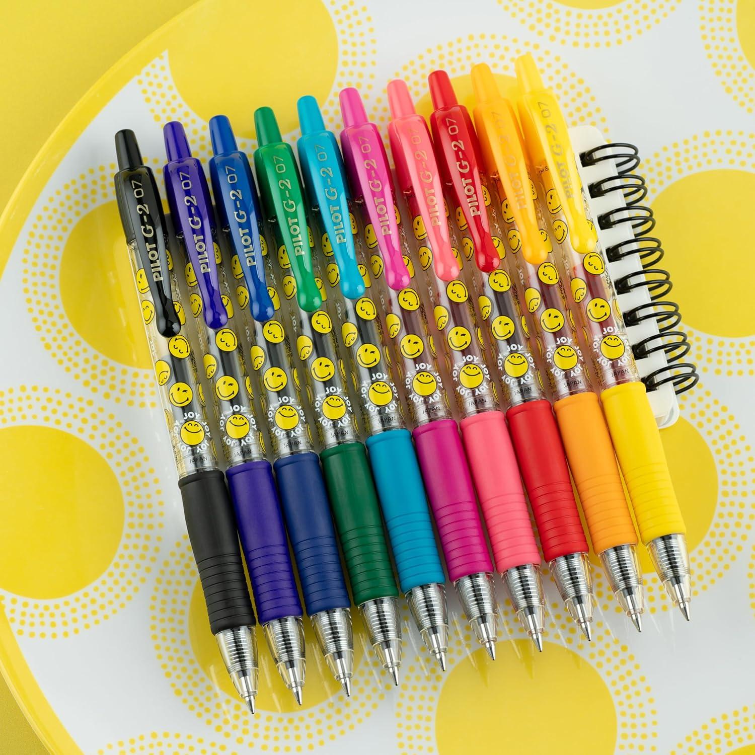 imagePILOT G2 Premium Gel Roller Pens G2 x SmileyWorld Collection Write Happier 10 Pack Pouch Fine Point 07 mm Assorted