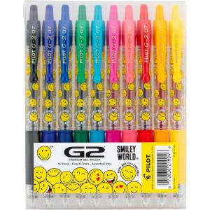 PILOT, G2 Premium Gel Roller Pens, G2 x SmileyWorld® Collection, Write Happier, 10 Pack Pouch, Fine Point 0.7 mm, Assorted