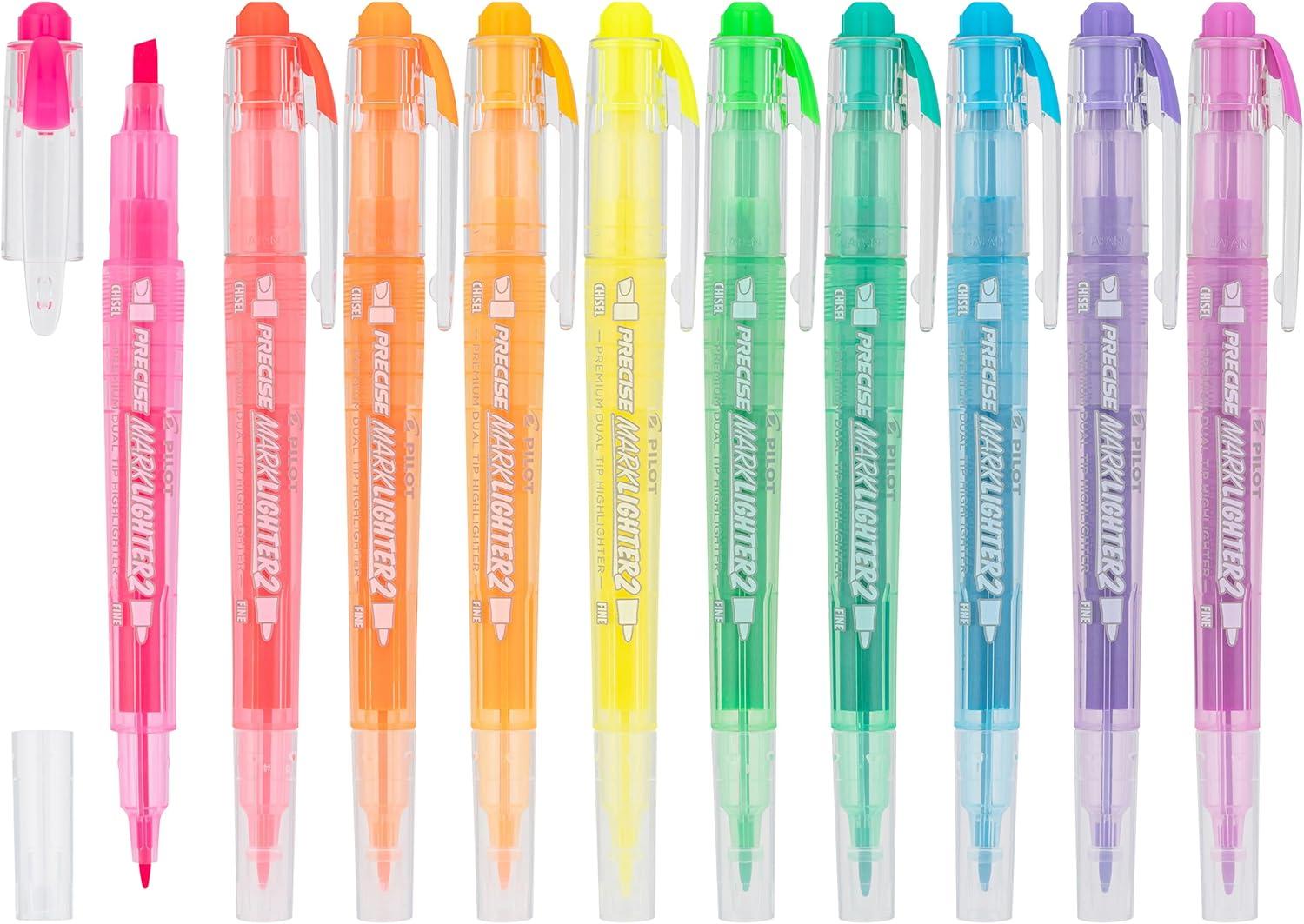 imagePILOT Precise Marklighter2 Dual Tip Highlighters Broad Chisel and ExtraFine Bullet Point Tips Assorted Colors Pack of 1010Pack