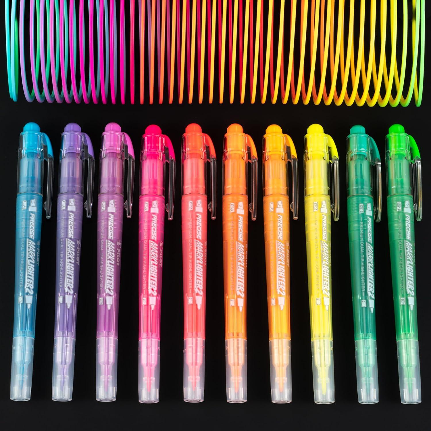 imagePILOT Precise Marklighter2 Dual Tip Highlighters Broad Chisel and ExtraFine Bullet Point Tips Assorted Colors Pack of 1014Pack