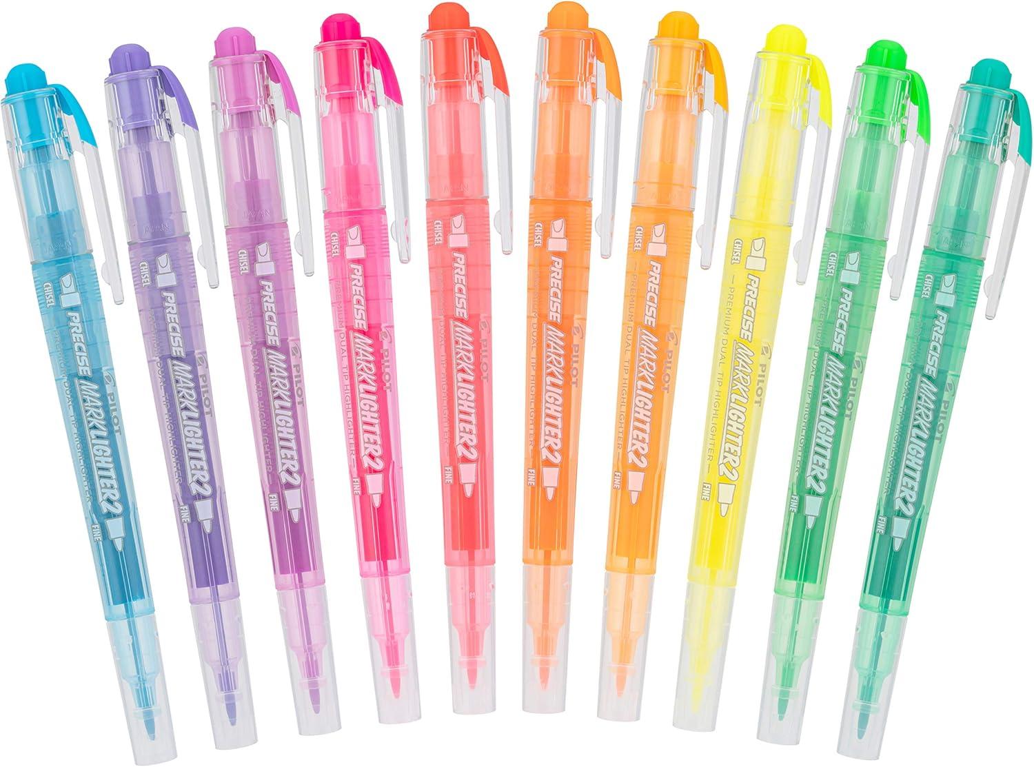 imagePILOT Precise Marklighter2 Dual Tip Highlighters Broad Chisel and ExtraFine Bullet Point Tips Assorted Colors Pack of 1036Pack