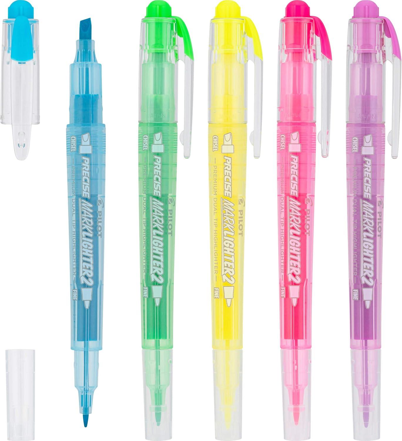 imagePILOT Precise Marklighter2 Dual Tip Highlighters Broad Chisel and ExtraFine Bullet Point Tips Assorted Colors Pack of 105Pack
