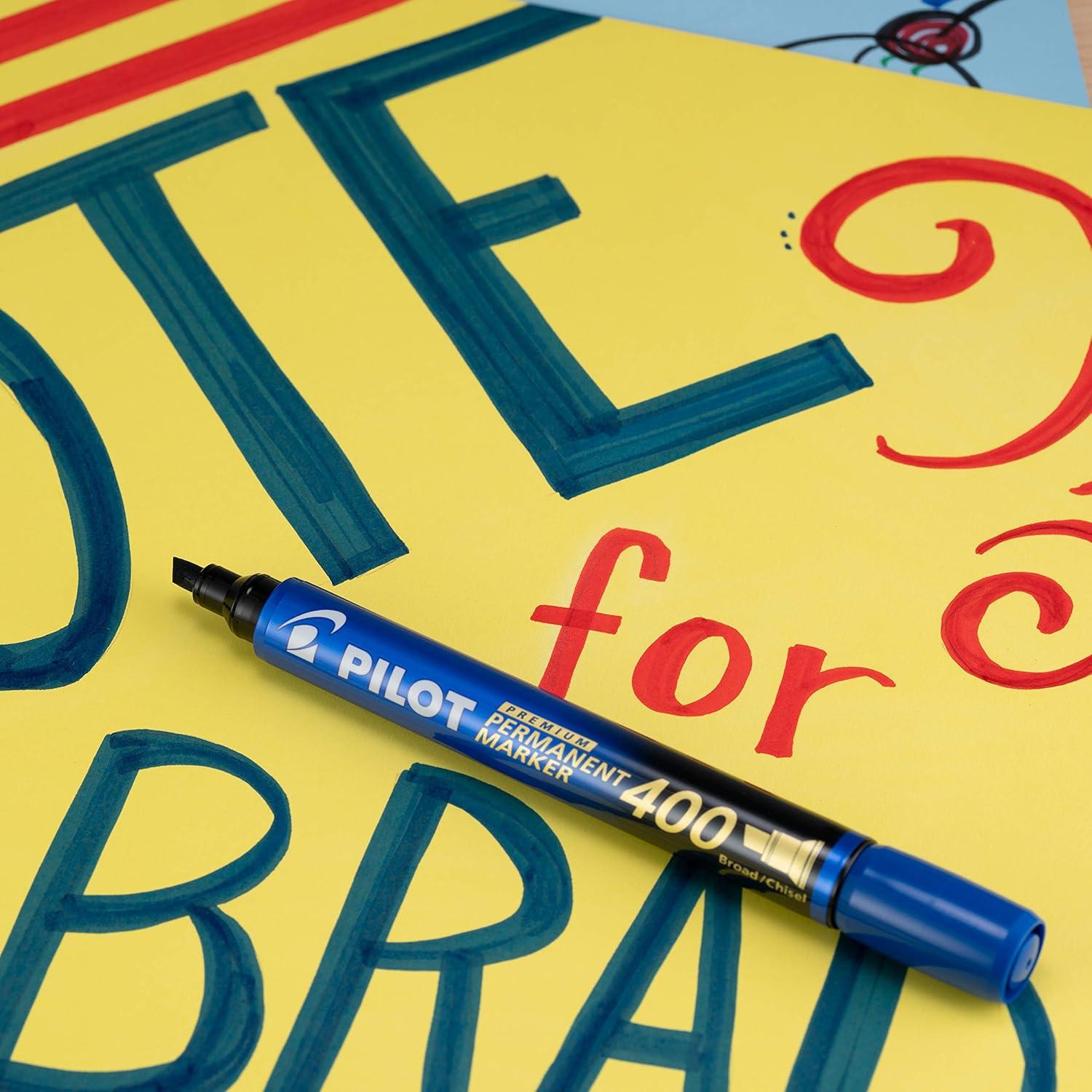 imagePILOT Premium 400 Permanent Markers Broad Point Chisel Tip Black Ink Box of 12 SA4BLKBlue