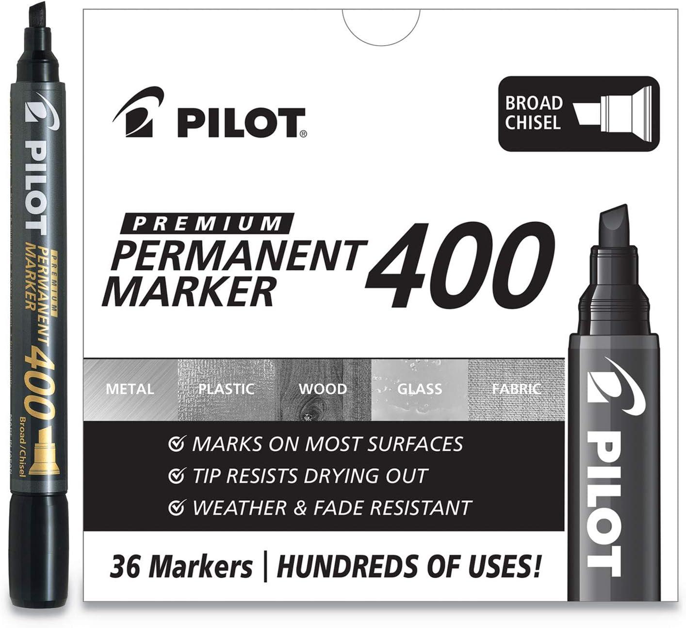 imagePILOT Premium 400 Permanent Markers Broad Point Chisel Tip Black Ink Box of 36 44144Black