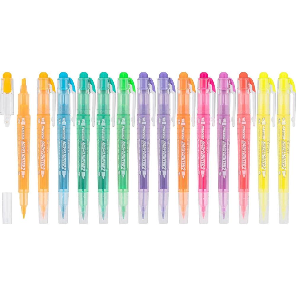 imagePILOT Precise Marklighter2 Dual Tip Highlighters Broad Chisel and ExtraFine Bullet Point Tips Assorted Colors Pack of 1014Pack