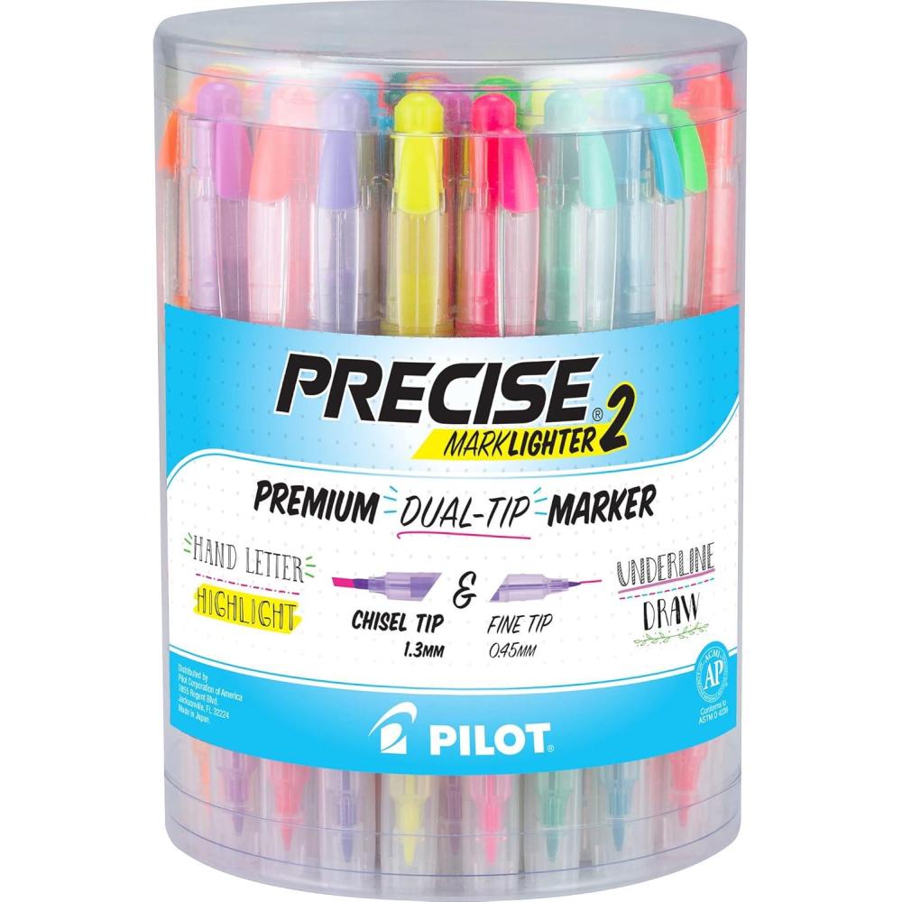 imagePILOT Precise Marklighter2 Dual Tip Highlighters Broad Chisel and ExtraFine Bullet Point Tips Assorted Colors Pack of 1036Pack