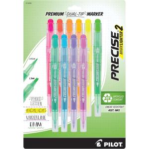 PILOT, Precise Marklighter2 Dual Tip Highlighters, Broad Chisel and Extra-Fine Bullet Point Tips, Assorted Colors, Pack of 10(10-Pack)