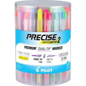 PILOT, Precise Marklighter2 Dual Tip Highlighters, Broad Chisel and Extra-Fine Bullet Point Tips, Assorted Colors, Pack of 10(36-Pack)