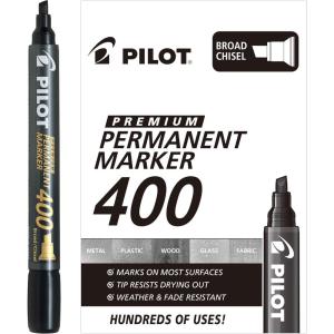 PILOT Premium 400 Permanent Markers, Broad Point Chisel Tip, Black Ink, Box of 12 (SA4-BLK)(Black)