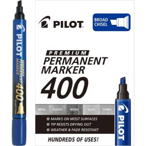 PILOT Premium 400 Permanent Markers, Broad Point Chisel Tip, Black Ink, Box of 12 (SA4-BLK)(Blue)
