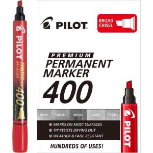 PILOT Premium 400 Permanent Markers, Broad Point Chisel Tip, Black Ink, Box of 12 (SA4-BLK)(Red)