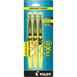 Pilot, FriXion Light Erasable Highlighters, Chisel Tip, Pack of 3, Yellow(Yellow)