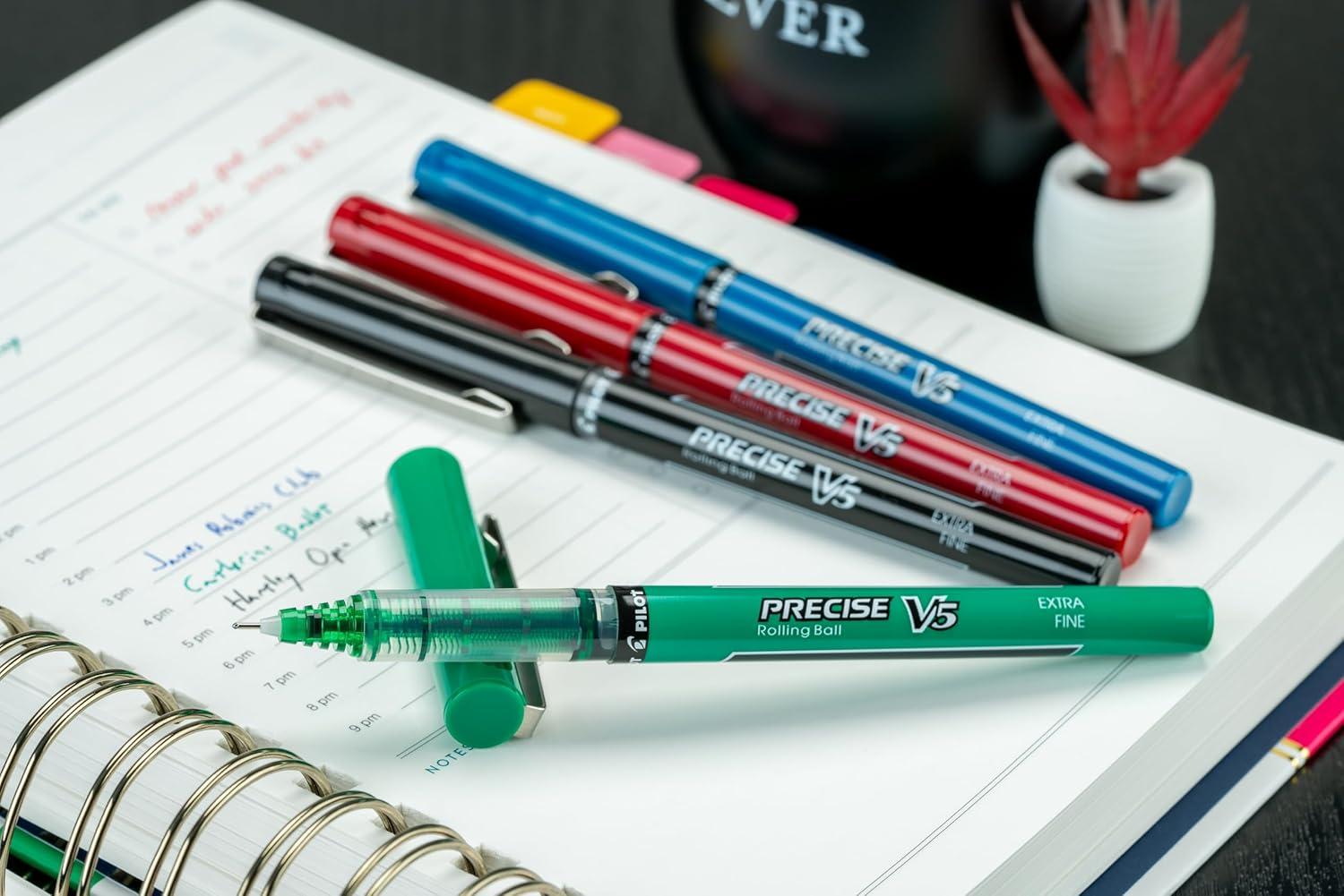 imagePilot Precise V5 RT Refillable ampamp Retractable Rolling Ball Pens Extra Fine Point Pens 05 mm BlackBlueRedGreen Pack of 4  Ideal for School Journaling ampamp Office WritingV5 Stick