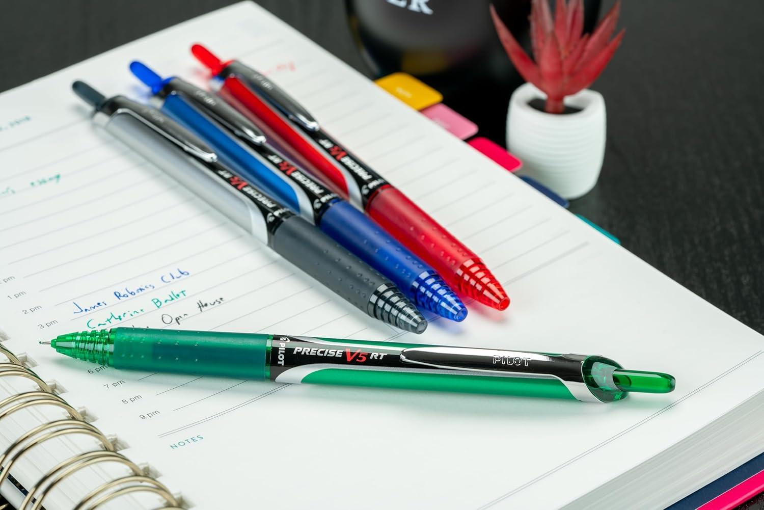 imagePilot Precise V5 RT Refillable ampamp Retractable Rolling Ball Pens Extra Fine Point Pens 05 mm BlackBlueRedGreen Pack of 4  Ideal for School Journaling ampamp Office WritingV5 Retractable