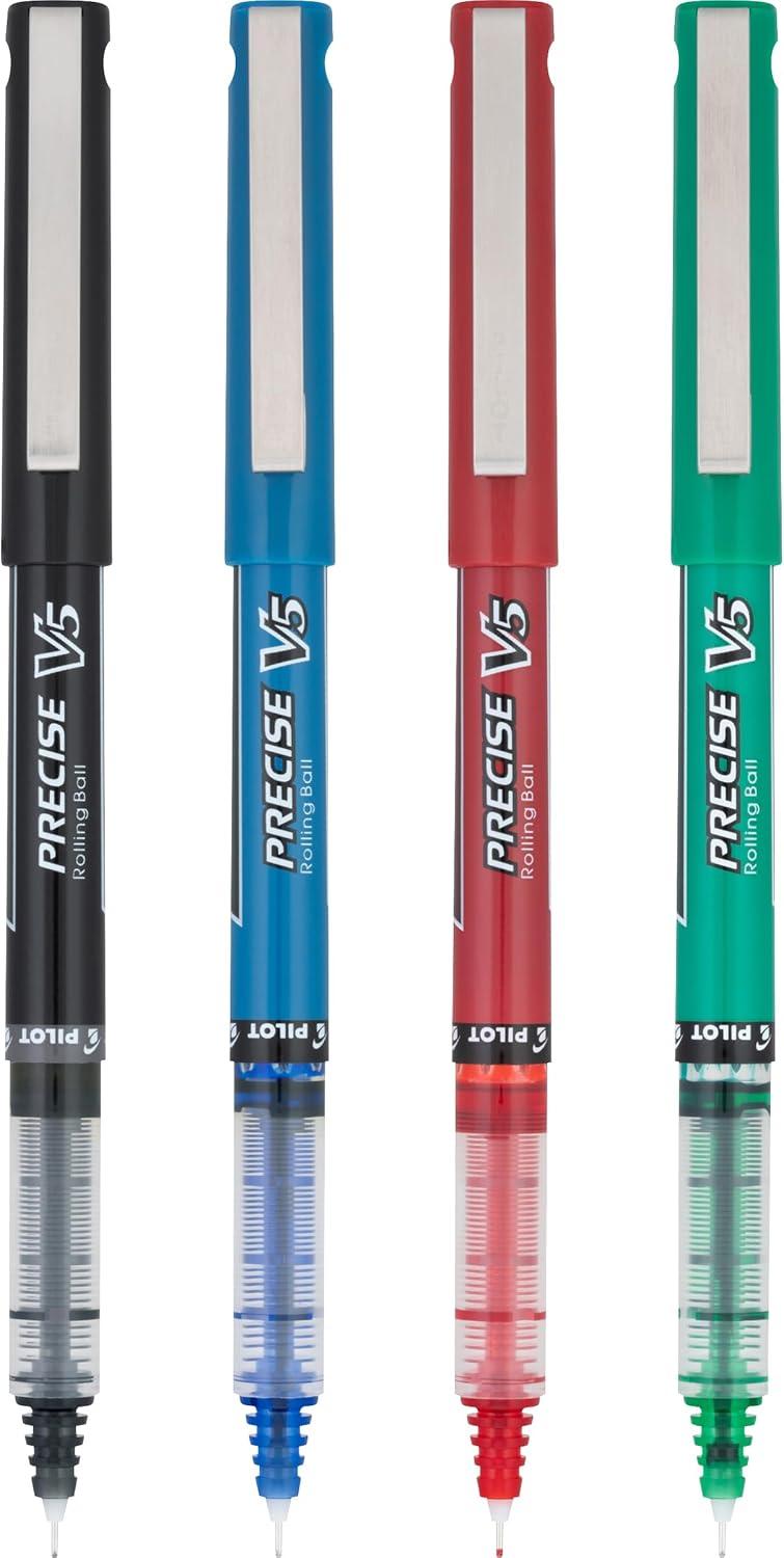 imagePilot Precise V5 RT Refillable ampamp Retractable Rolling Ball Pens Extra Fine Point Pens 05 mm BlackBlueRedGreen Pack of 4  Ideal for School Journaling ampamp Office WritingV5 Stick