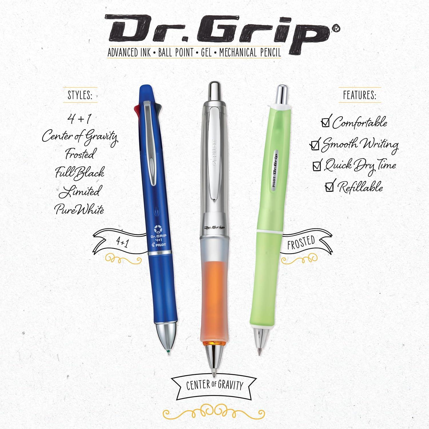 imagePILOT Dr Grip Frosted Refillable ampamp Retractable Ballpoint Pen Medium Point Blue Barrel Black Ink Pack of 2
