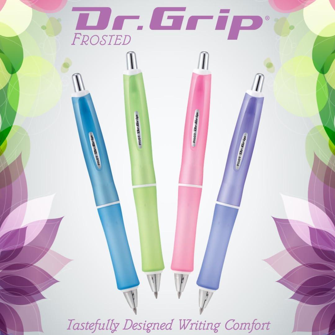 imagePILOT Dr Grip Frosted Refillable ampamp Retractable Ballpoint Pen Medium Point Blue Barrel Black Ink Pack of 2