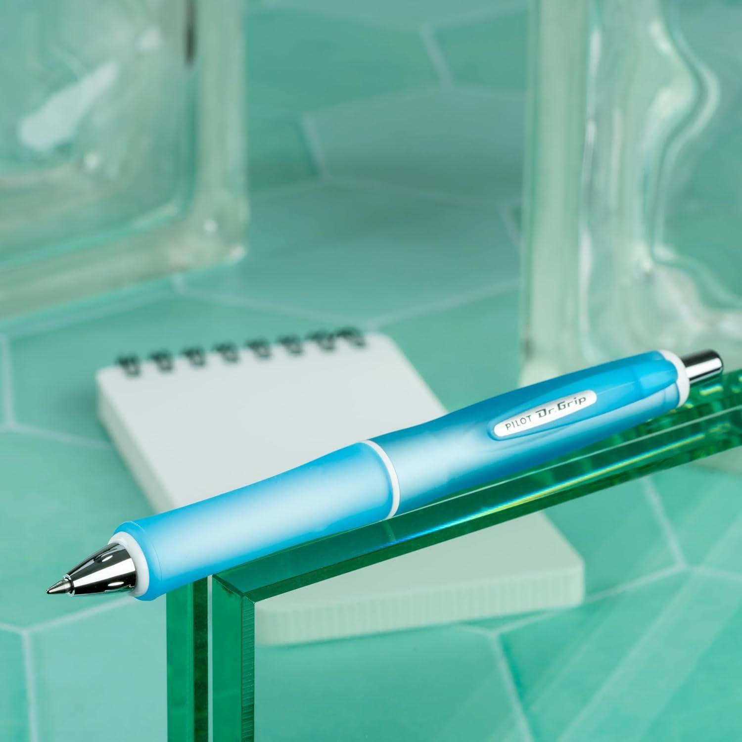 imagePILOT Dr Grip Frosted Refillable ampamp Retractable Ballpoint Pen Medium Point Blue Barrel Black Ink Pack of 2