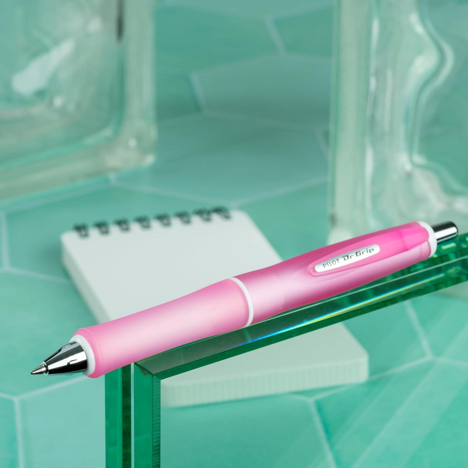 imagePILOT Dr Grip Frosted Refillable ampamp Retractable Ballpoint Pen Medium Point Pink Barrel Black Ink Pack of 2