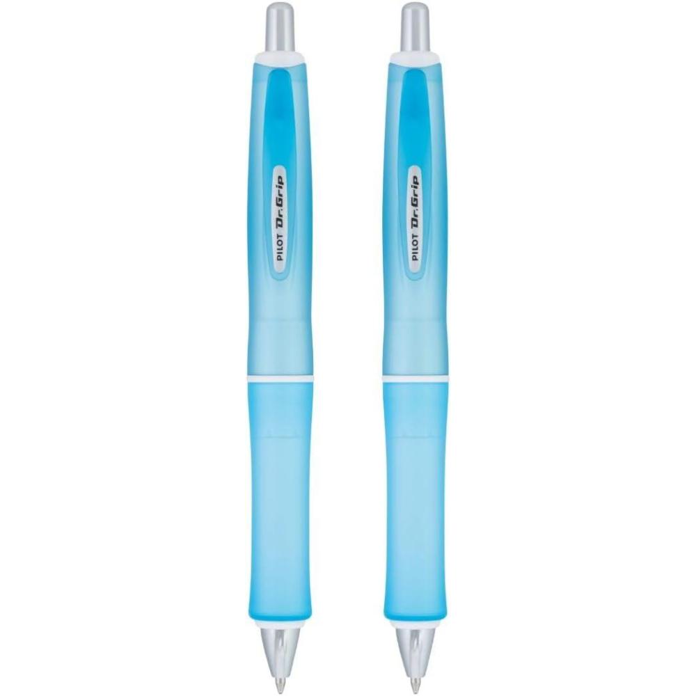 imagePILOT Dr Grip Frosted Refillable ampamp Retractable Ballpoint Pen Medium Point Blue Barrel Black Ink Pack of 2