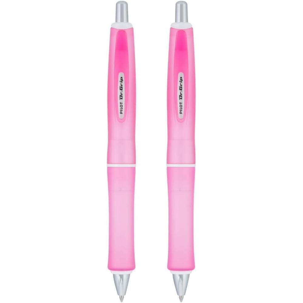 imagePILOT Dr Grip Frosted Refillable ampamp Retractable Ballpoint Pen Medium Point Pink Barrel Black Ink Pack of 2
